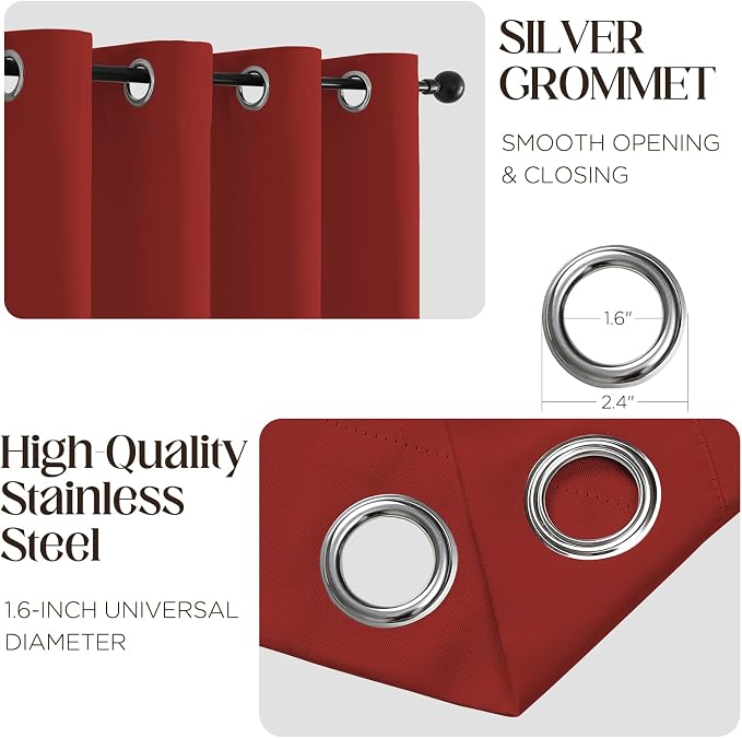 CUCRAF Custom Red Blackout Curtains 1 Panel Set, Thermal Insulated Grommet Room - Image 2