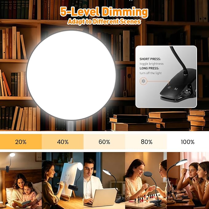 Cordless Rechargeable Clip On Desk Lamp Thick Flexible 360° Gooseneck | 450 - Image 4