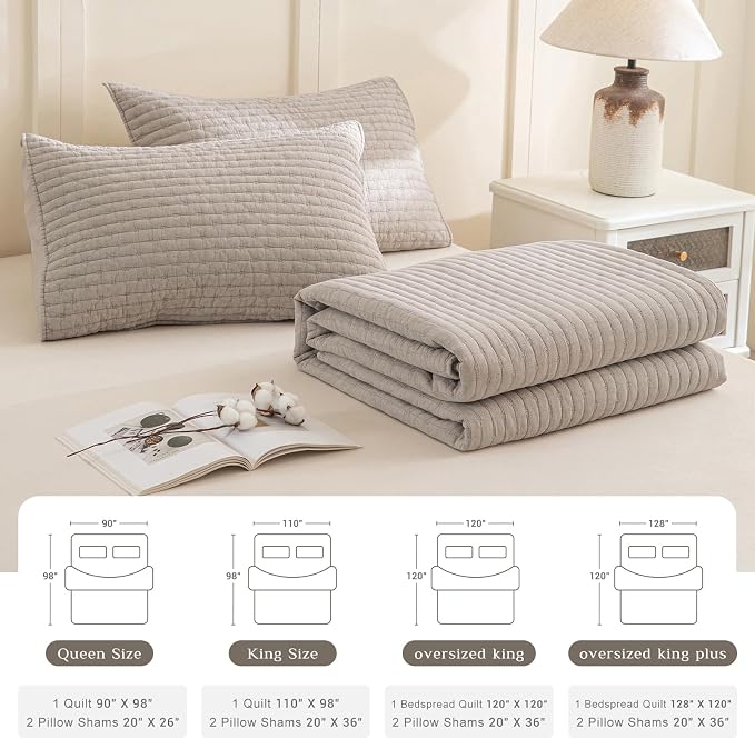 CozyTide Queen Quilt 90"x98", Stone-Washed Cotton Linen Colored Lightweight - Image 7