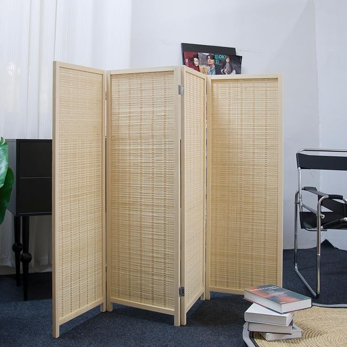 4 Panel Short Room Divider Screen, Small Bamboo Panel Divider - Image 5