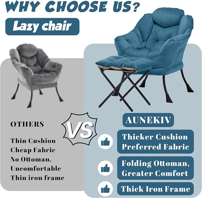 Lazy Chair with Ottoman, Comfy Reading Chair, Lounge Chair - Image 4
