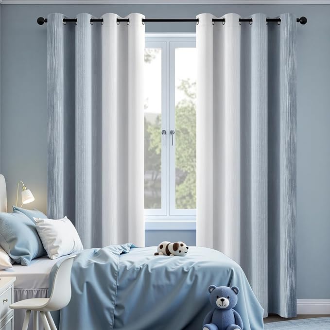 MIULEE Chambray Blue and Greyish White Ombre Blackout Curtains 52Wx90L | Full - Image 6