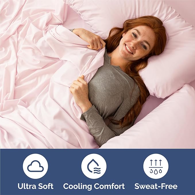 Split King 7 Piece Sheet Set - Cooling & Breathable - Hotel Luxury Bedding Includes Fitted Sheets for Women, Men, Kids & Teens - 1 Flat, 2 Fitted Sheets, 4 Pillowcases w/Deep Pockets - Lavender Pink