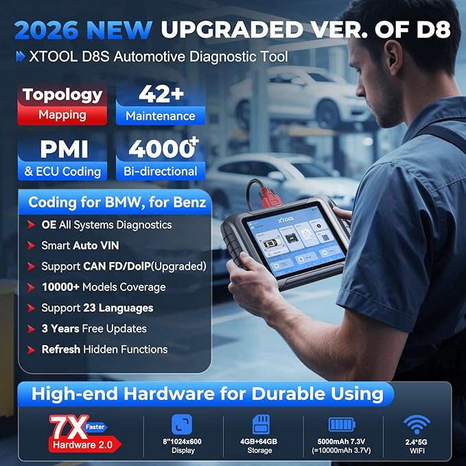 XTOOL D8S Bidirectional OBD2 Scanner with Topology Mapping: 2026 Upgrade of XTOOL D8, Scan Tool with 42+ Resets, Full System Automotive Scanner Diagnostic Tool, PMI for Ford, FCA AutoAuth, CANFD/DoIP