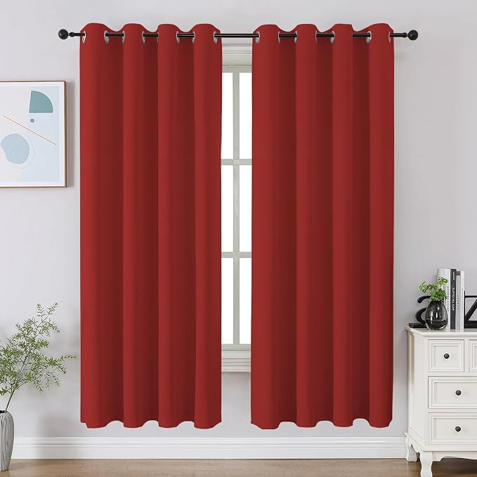 CUCRAF Red Blackout Curtains 63 inch Length 2 Panels Set, Room Darkening Drapes by CUCRAF