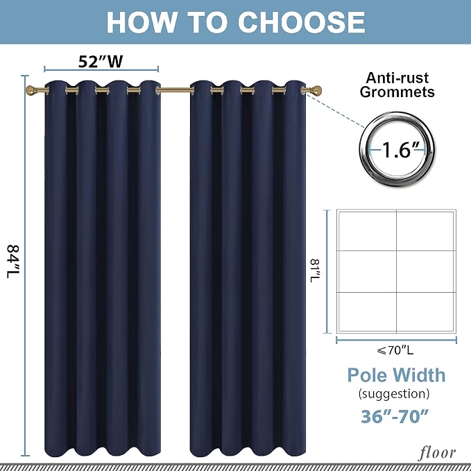 Diraysid Navy Blue Grommet Blackout Curtains - Image 9