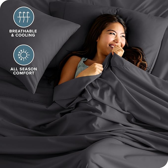 Bare Home Hotel Luxury Split King Sheet Set, Extra Soft - 7 Piece Set - Deep Pockets - Easy Fit - Cooling & Breathable - Wrinkle, Fade, Stain Resistant - Includes 4 Pillowcases (Split King, Grey)