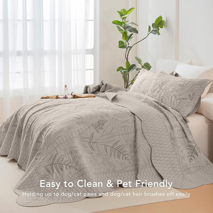 Lady Ann Oversized King Bedspread 120x120, Leaves Pattern Stitching Printed - Image 6
