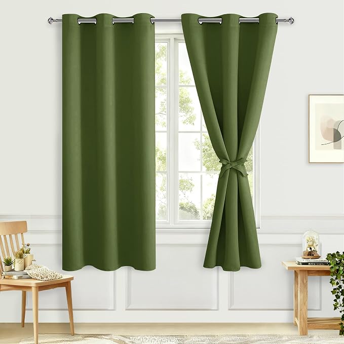 Room Darkening Curtains for Bedroom Olive Green 38x72 Inch 2 Panels | Noise by Hiasan