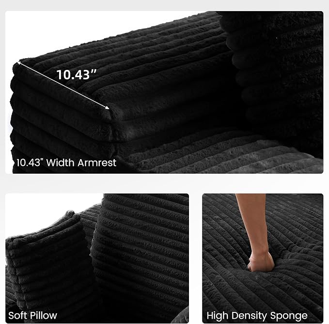 Oversized Chaise Lounge Chair Indoor, Plush Corduroy Boneless Sofa Bed - Image 4