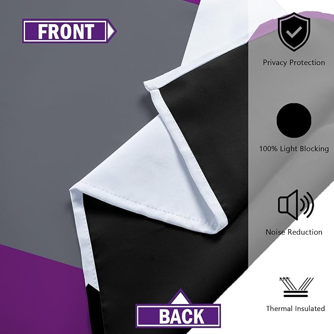 Purple 100% Blackout Curtains for Bedroom 63 inch Length 2 Panels Set Black Grey Modern Abstract Geometric Black Out Curtains Insulated Room Darkening Window Drapes for Living Room, 52Wx63L