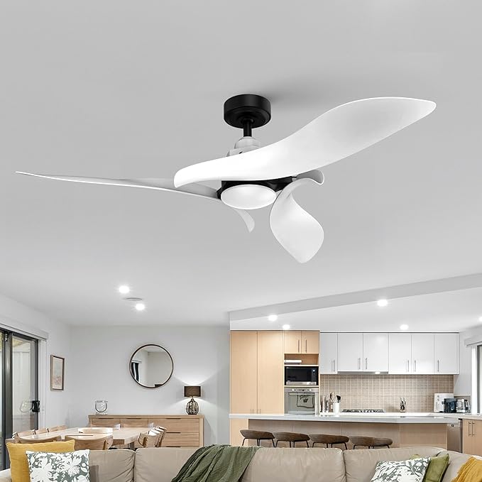 AEROFANTURE 54 Inch White Ceiling Fan, Quiet DC Motor with Remote, 6 Speeds and Reversible Airflow, Modern Indoor Fan for Bedroom or Living Room