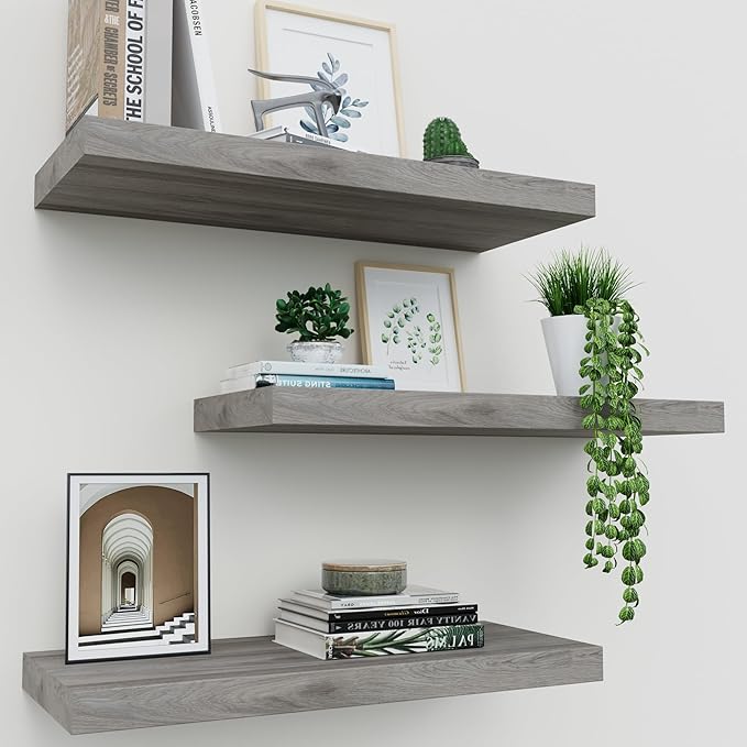 Floating Shelves for Wall Set of 3, Invisible Brackets, Water Resistant Surface by Upassion