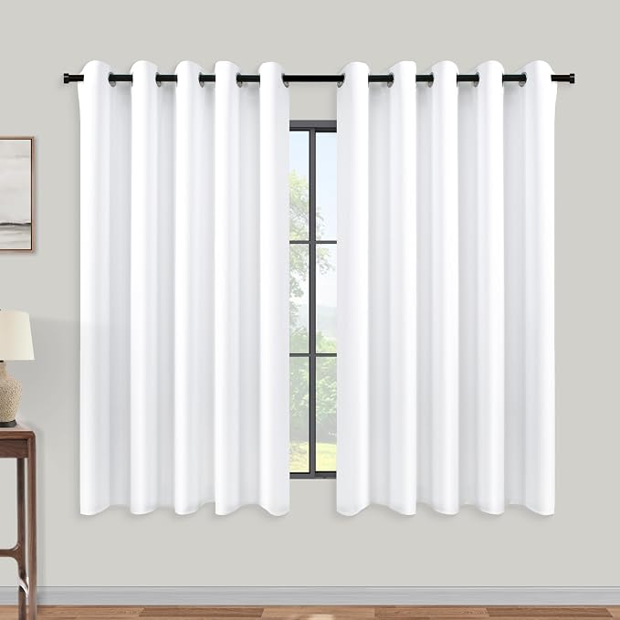 KOUFALL White Short Curtains for Small Bathroom Window, 2 Panel Sets Kitchen by KOUFALL