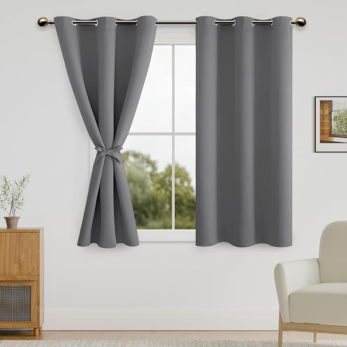 DWCN Grey Blackout Short Curtains - Image 2