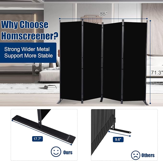 Room Divider 4 Panel-88''Wide, 6FT Room Dividers and Folding Privacy Screens | - Image 3