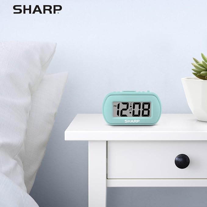 Sharp Battery Alarm Clock with Soft-Touch Case and Blue Backlight, Mint | - Image 8