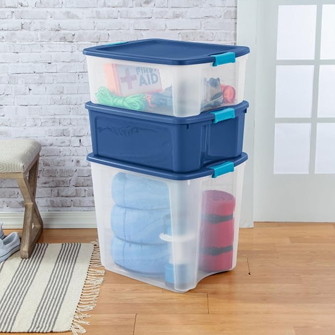 Sterilite 12-Pack Latch and Carry, Clear Plastic Storage Bins with Latching Lids and Full-Grip Handles, 27 Gallon