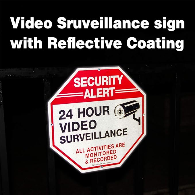 Video Surveillance Signs (2 Pack) 12 x 12 Rust Free .040 Aluminum Security Warning Reflective Metal Signs, Indoor or Outdoor Use for Home Business CCTV Security Camera, UV Protected & Waterproof