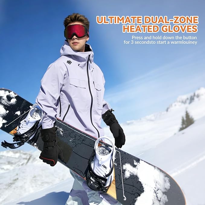 FEETMOR Heated Gloves for Men Women - Upgraded Rechargeable Dual-Heated Winter Gloves for Motorcycling, Hunting, Skiing