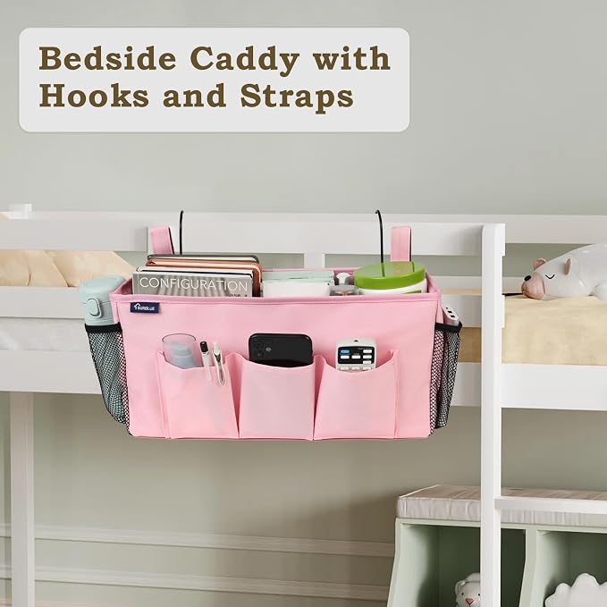Surblue Bedside Organizer with Hook Caddy Hanging Storage Bag with Adjustable - Image 2