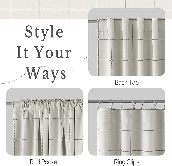 NICETOWN 100% Blackout Grey Plaid Curtains - Image 4