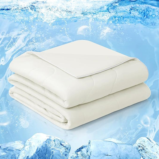 EASELAND Cooling Comforter Twin, Cold Touch Fabric Absorbs Body Heat, Double-Sided Cool Design Soft Fluffy Cooling Blanket for Night Sweats Hot Sleeper (Beige, Twin(68"X90"))