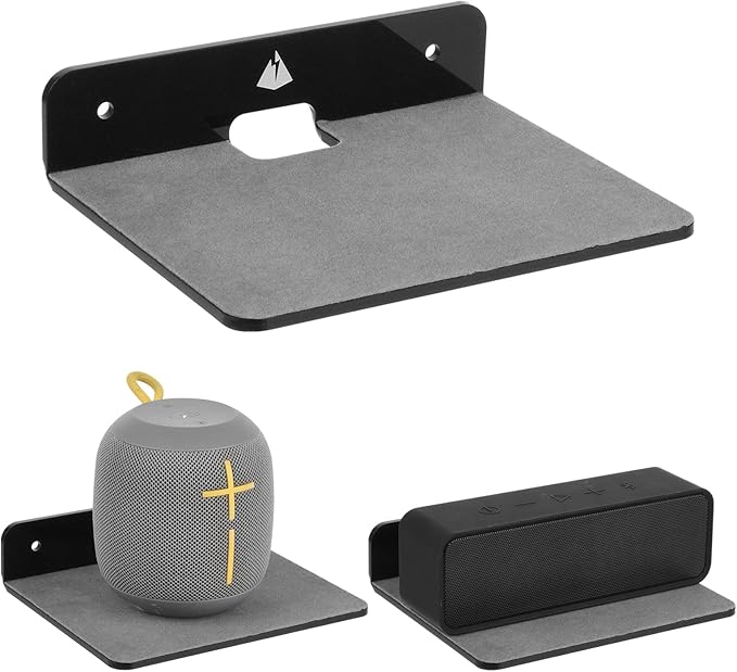 TXEsign Wall Shelves - 2 Pack, Small Wall Mount for Speaker, Webcam, Cell Phones, Acrylic Display Shelf (Black, Medium)