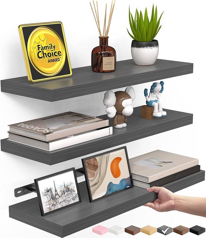 BAYKA Grey Floating Shelves 15.7in, Wall Mounted by Bayka