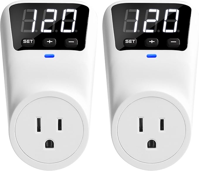 Surge Protector Voltage Stabilizers - Fireproof UL94V-1 Wall Mount Surge Protector Outlets for Refrigerator TV Appliances Real-Time Monitoring & Custom Voltage 80V-140V, 15A, 120V, 1800J,2 Pack