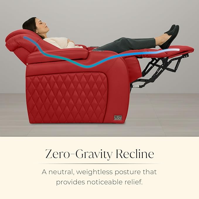 Seatcraft Diamante Zero-Gravity CoolZero Italian Leather Home Theater Seating, Power Headrest, Power Recline, Row of 4 Middle Loveseat, Red