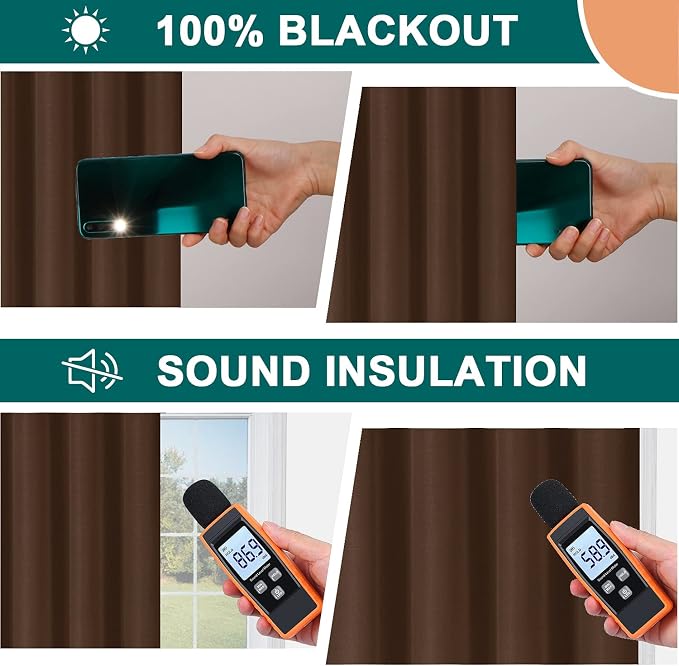 Diraysid 100% Blackout Curtains Chocolate Brown Linen Curtains - Image 6