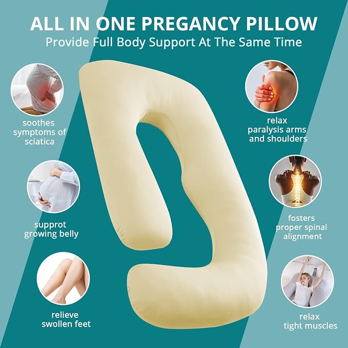 Cooling Pregnancy Pillows for Sleeping, Light Yellow | Sasttie Maternity Pillow - Image 6