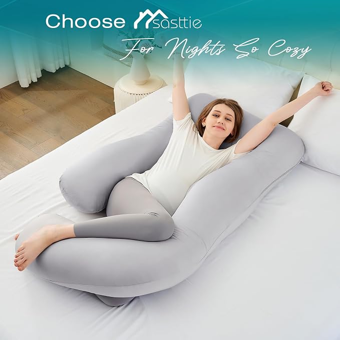 Cooling Pregnancy Pillows for Sleeping, Light Grey | Sasttie Maternity Pillow - Image 7