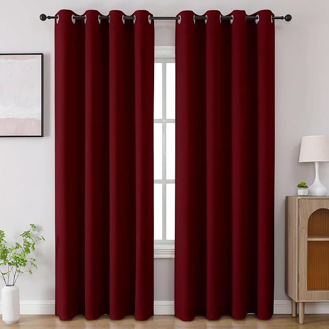 CUCRAF Burgundy Red Blackout Curtains 96 inch Length 2 Panels Set, Room by CUCRAF