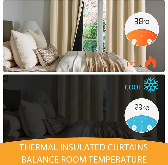 RYB HOME 100% Blackout Beige Curtains - Image 5