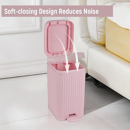 Small Bathroom Trash Can with Lid, 1.9 Gallon Slim Soft Close Step, Kitchen & - Image 4