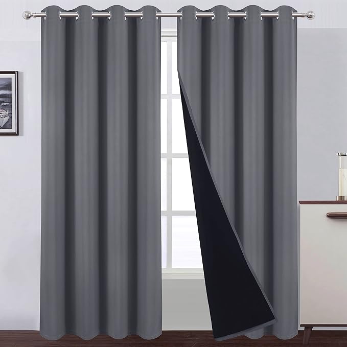 100% Blackout Curtains 52 x 95 Inch/Grey Curtains 2 Panels by Lemomo