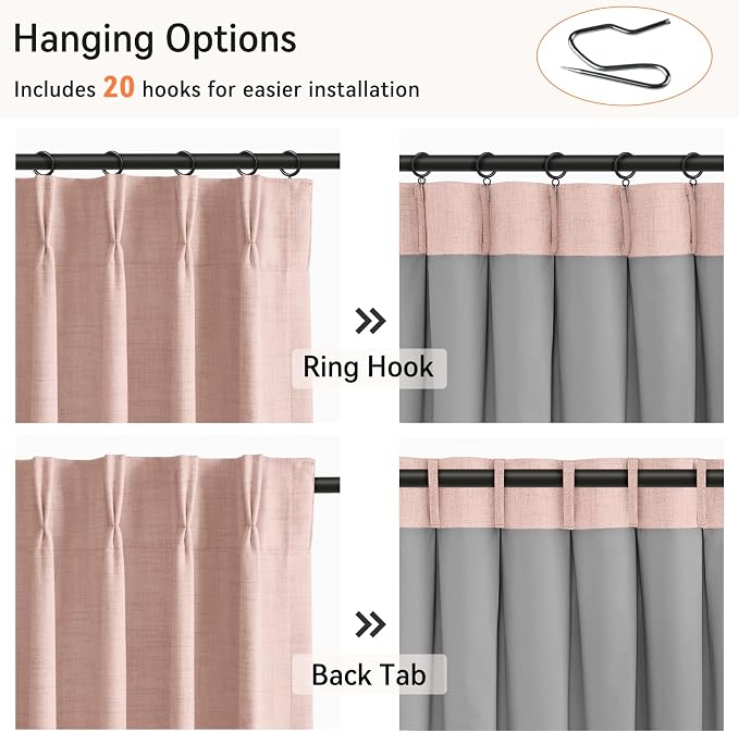 Pinch Pleated Full Blackout Faux Linen Curtains 84 Inches Long | Blush Pink - Image 3