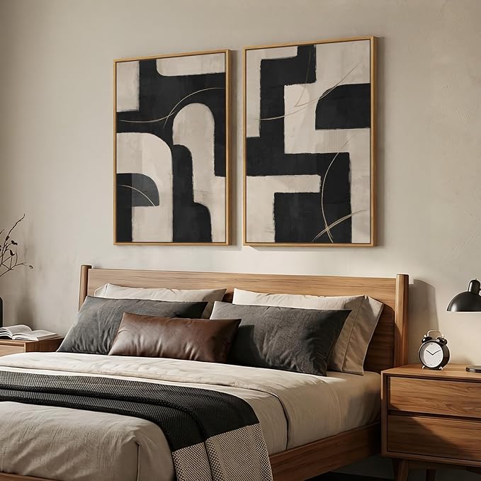 Large Framed Neutral Black and Beige Abstract Wall Art Set of 2, 24x36 In | 2 - Image 4