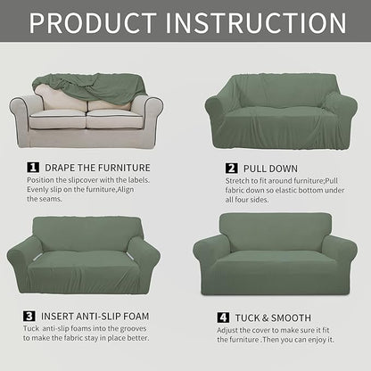Easy-Going Stretch Loveseat Slipcover 1-Piece Sofa Cover Furniture Protector Couch Soft with Elastic Bottom for Kids Polyester Spandex Jacquard Fabric Small Checks (Loveseat, Greyish Green)