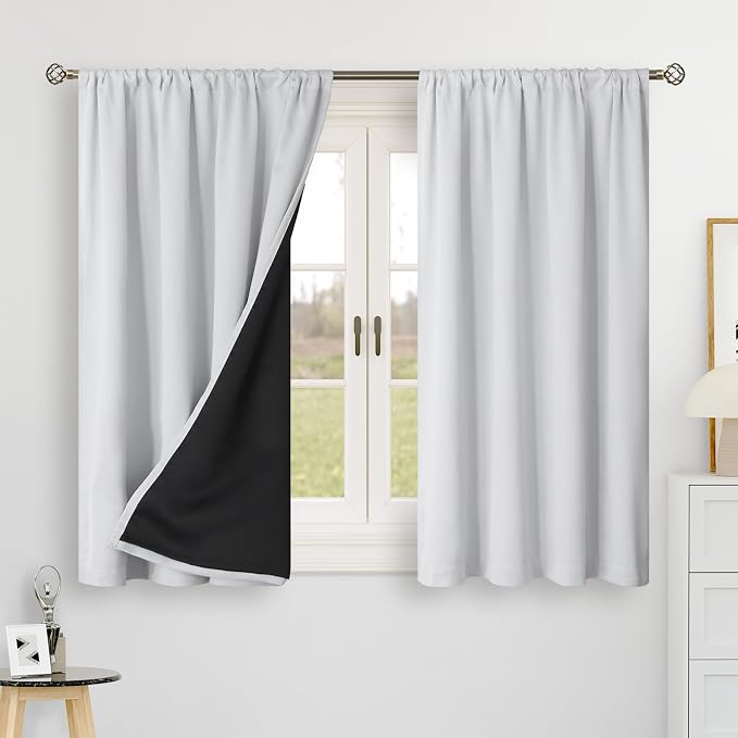 BGment Greyish White 100% Blackout 48 Inch Curtains - Image 2