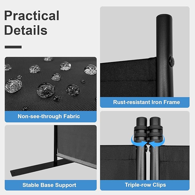 MAYOLIAH 3-Panel Black Room Divider 6ft Tall Folding Privacy Screen | w/ - Image 3