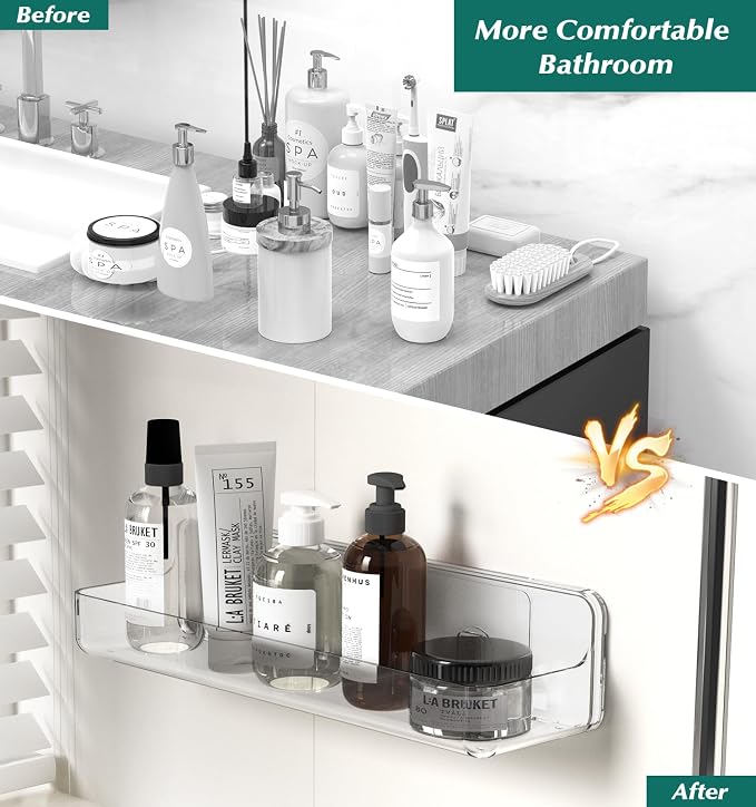 Shower shelves, Adhesive Clear Acrylic Bathroom caddy Organizer | Large Capacity - Image 4