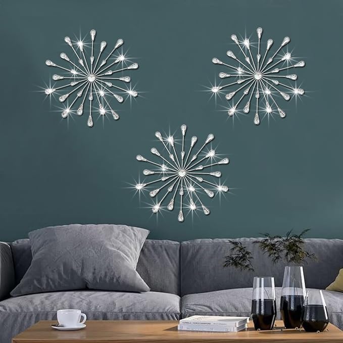 ZEXUIRU 3 Set Silver Starburst Wall Art by ZEXUIRU