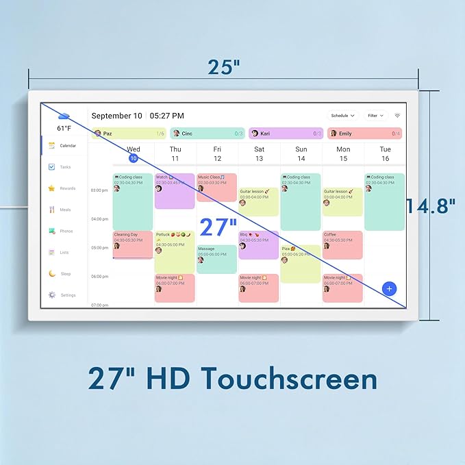 27 Inch Smart Digital Calendar Max, Wall Mountable Electronic Family Planner with Touchscreen, 1920 * 1080 IPS Display for Home & Office, Chore Chart & Event Sync White Gifts for Women
