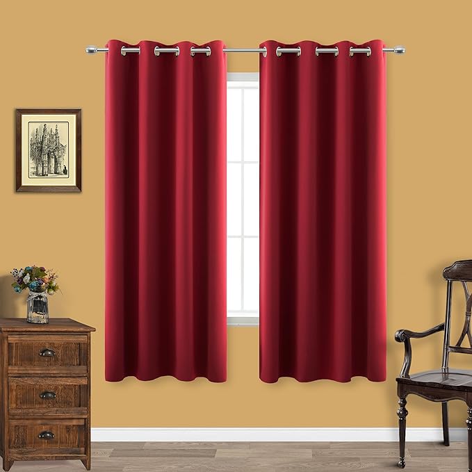 KOUFALL Red Room Darkening Blackout Curtains 63 Inch Length by KOUFALL