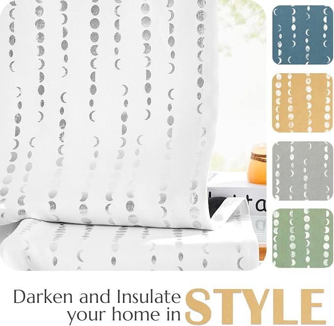 jinchan Boho Blackout Curtains 96 Inches Long Moon Phase Printed Drapes | - Image 5