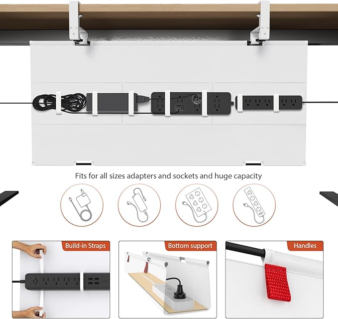 Univivi No Drill Under Desk Cable Management Tray, 36 inch Cable Management | - Image 2