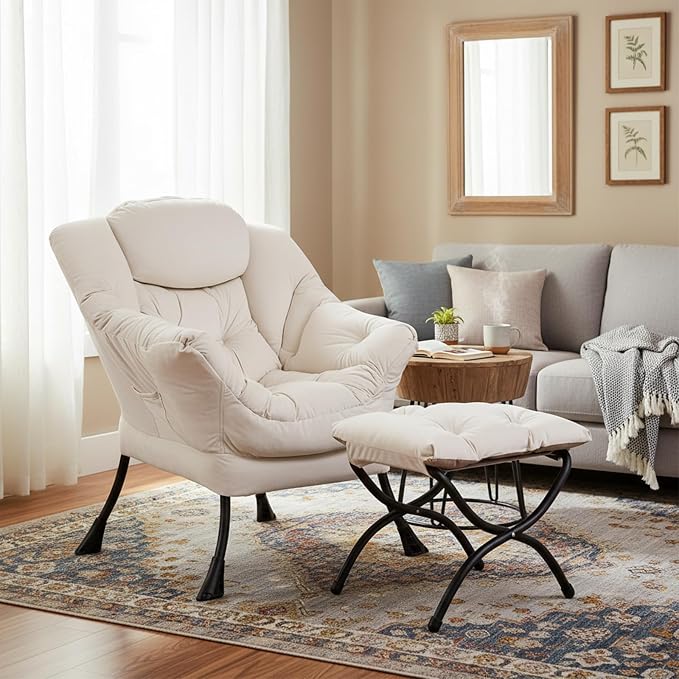 Welnow Lazy Chair with Ottoman, Reading Chair with Footrest, Foldable Footrest - Image 10